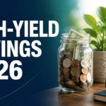 High-yield savings accounts 2026 with money jar and interest growth chart