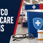 Costco Medicare plans with healthcare folder, prescription bottle and glasses