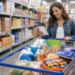 Shopper comparing Sam’s Club September 2026 deals on bulk groceries and household supplies
