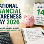 National Financial Awareness Day 2026 featured image showing a piggy bank, budget checklist, calculator, and financial planning tips before August 14.