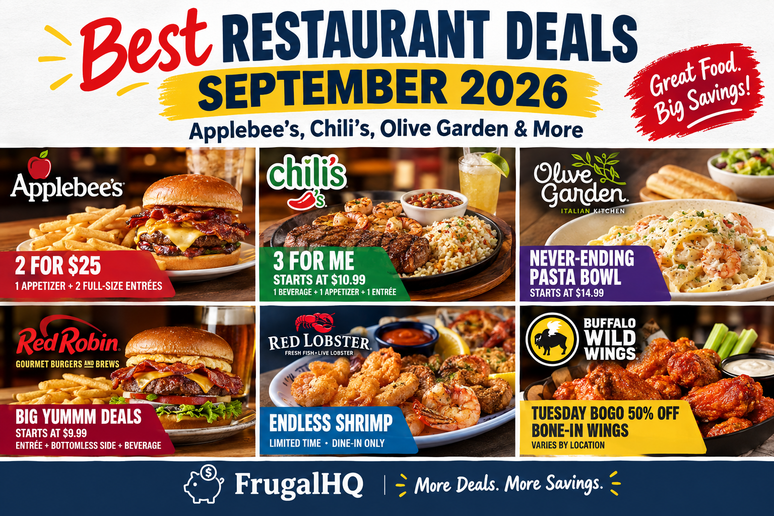 Best Restaurant Deals September 2026 Applebee’s Chili’s Olive Garden Red Lobster Red Robin Buffalo Wild Wings