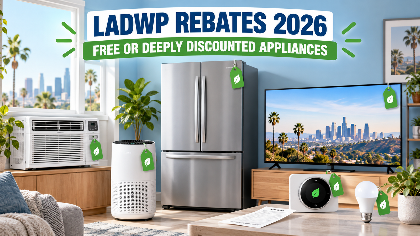 LADWP appliance rebates 2026 for air conditioners, air purifiers, refrigerators, TVs, smart thermostats, and LED bulbs