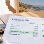 California Climate Credit 2026 shown as a $36 credit on a September electricity bill